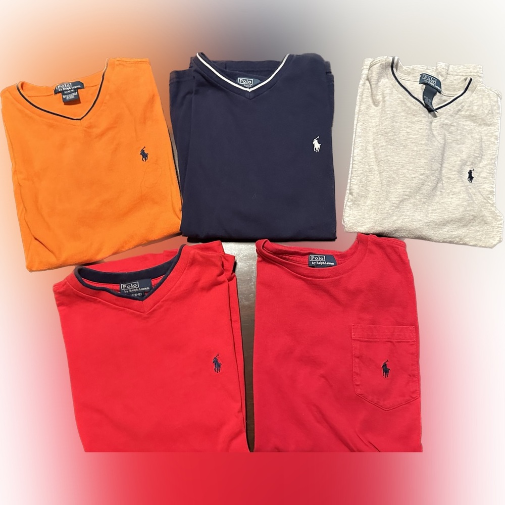 Lot of 5-Big Boys Cotton Polo by Ralph Lauren Jersey SHORT sleeve T-Shirt- 10/12